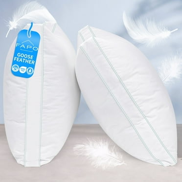 FAPO Goose Feather Down Pillows, Gusseted Bed Pillows Queen Size Set of 2, Luxury Hotel Collection Fluffy Pillows 100% Cotton Cover