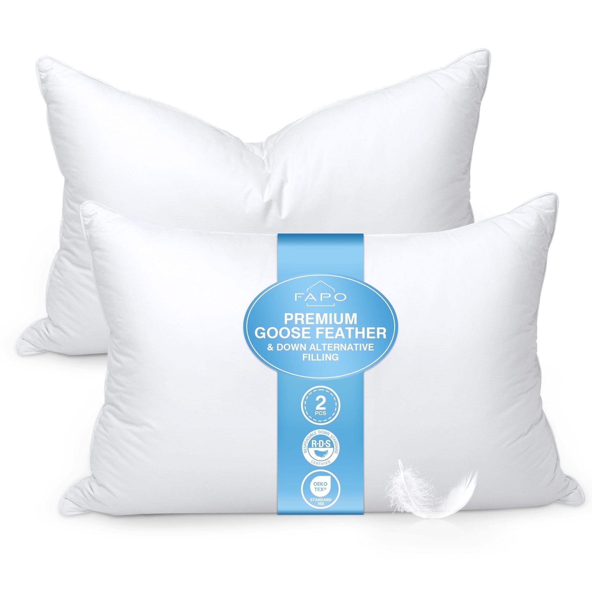 FAPO Goose Feather and Down Pillows Queen Size Set of 2 Luxury Hotel Bed Pillows with Cotton Cover - Walmart.com