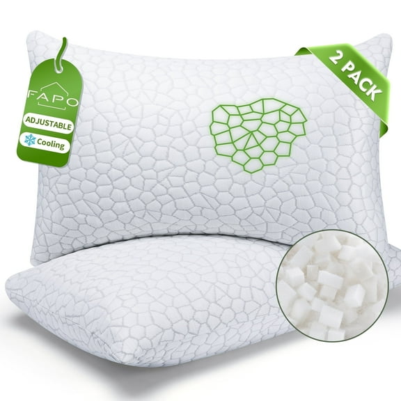 Cooling Memory Foam Queen Pillows Set of 2,Adjustable Support & Heat Dissipation Tech for Side,Back,Stomach & Hot Sleepers