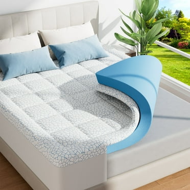 Fcinos Queen Size Dual Layer 4 Inch Memory Foam Mattress Topper,Cooling Bamboo Surface,Including 2" 50D Gel Memory Foam and 2" 3D Desigh Soft Breathable Quilted Pillow Top Mattress Pad