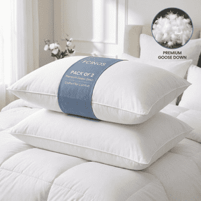 Fcinos Goose Down Pillows and Bed Pillows Set of 2, Queen Size Hotel Feather Cooling Pillows for Sleeping, Throw Pillow with 2 Sets of Soft Cotton Cover