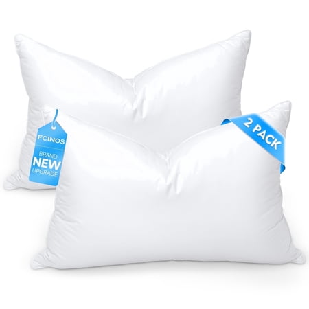 Fcinos Goose Down Pillows and Bed Pillows Set of 2, Queen Size Hotel Feather Cooling Neck Pillows for Sleeping, Throw Pillow with 2 Sets of Soft Cotton Cover
