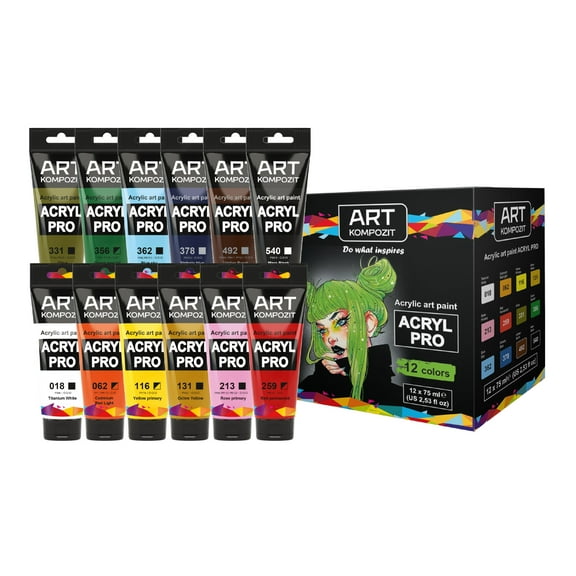 FARBA USA Professional Artist Acrylic Paint Set - 12 Color Kit with Non-Toxic, Richly Pigmented Paints for Canvas, Wood, Paper - Waterproof, Fade-Resistant - Ideal for Beginners & Advanced Painters