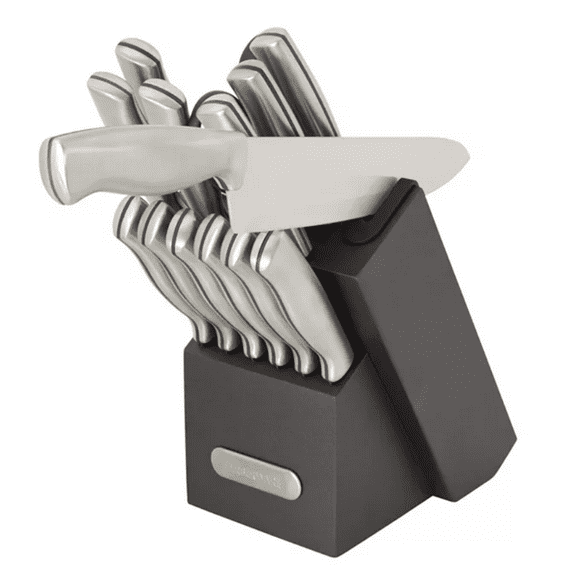 FARBERWARE Knife Block Set with Built In Sharpener, Stainless Steel Handles, All-Purpose Shears, Graphite Block
