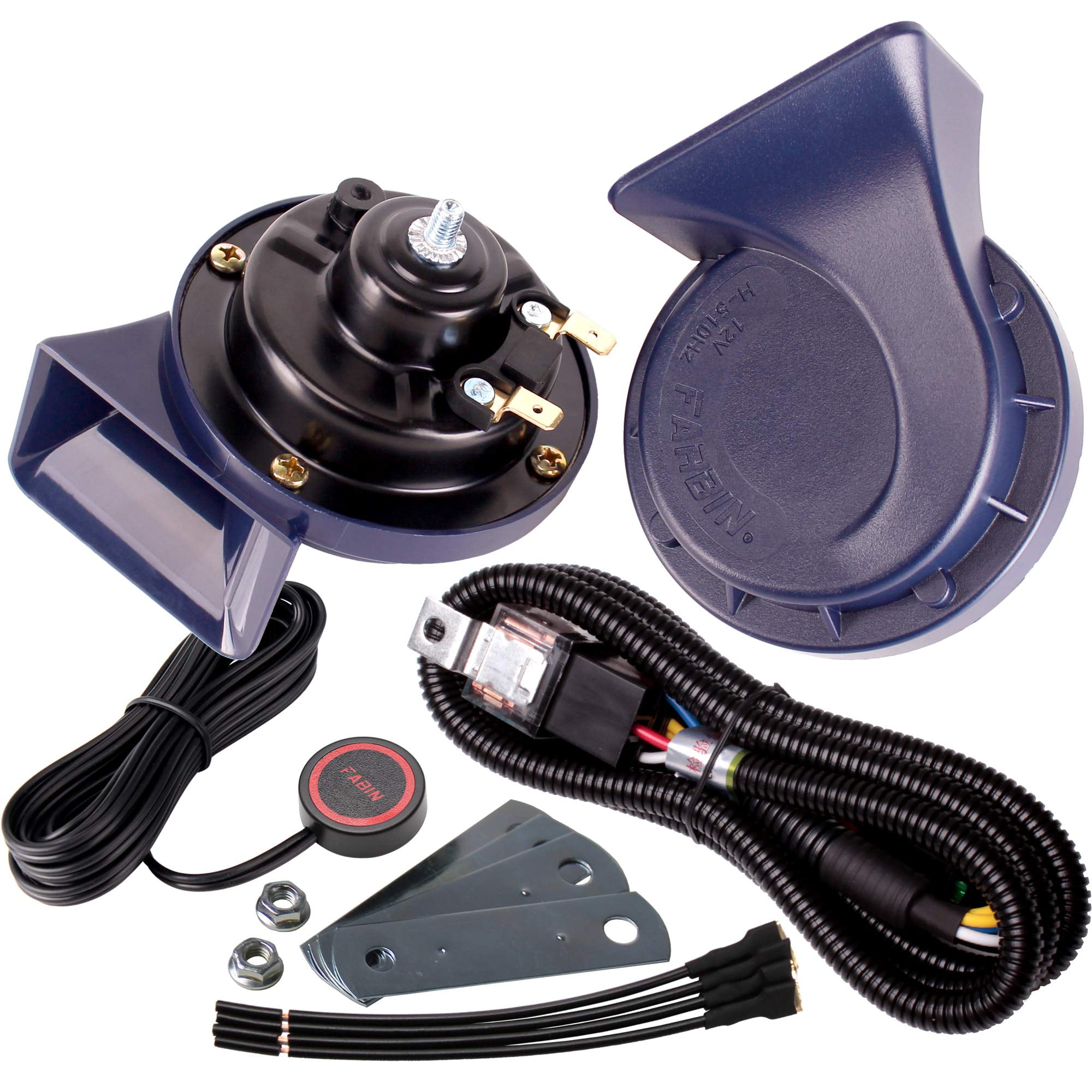 Blue snail horn with harness and button