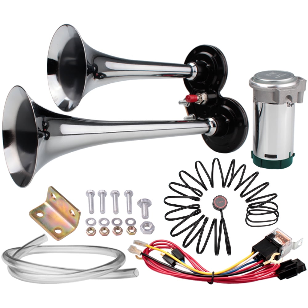 FARBIN Air Horn 24V Super Loud Car Horn，Chrome Zinc Dual Trumpet with