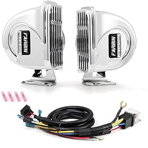 FARBIN Boat Horn Stainless Steel Waterproof Horn for Ships 12V Super Loud Horn With base bracket and Relay Harness for Car Sailboats Yachts Motorcycle Trucks etc. (Dual horn with wiring harness)