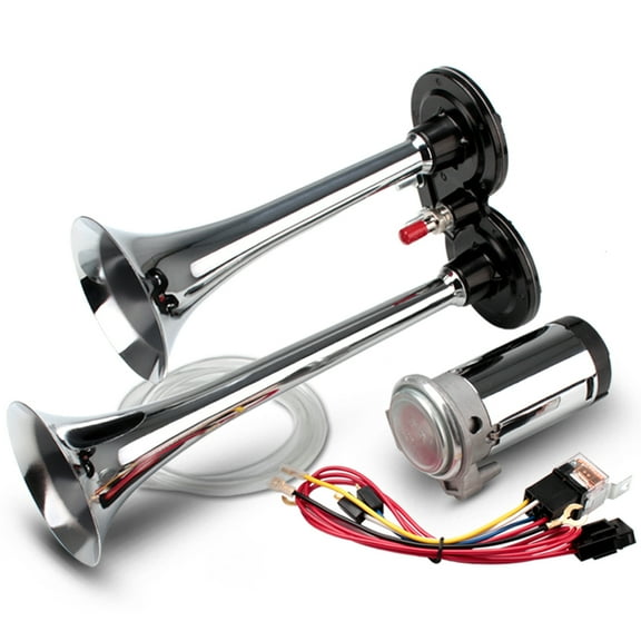 FARBIN Car Horn 12V 150db Super Loud Air Horn,Chrome Zinc Dual Trumpet Air Horns,Truck Horn with Compressor and Wire Harness,for Any 12V Vehicles