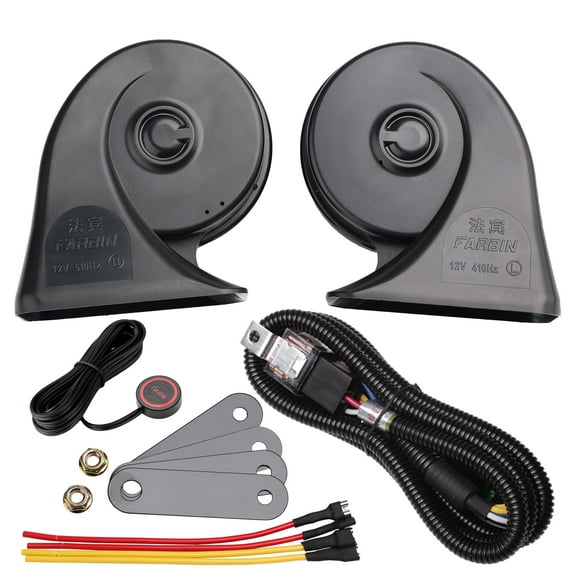 FARBIN Car Horn Kit with Button Waterproof Car Horn 12v Super Loud Train Horns Electric Snail Horn Air Horns Truck Horn Universal for Car Motorcycle Truck Boat (black, Snail Horn with Wire and Button)