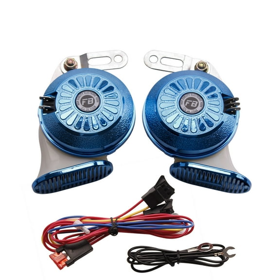 FARBIN Car Horns Super Loud Variable Sound Horn 3 Sound Train Horn 130db High Low Tone Trucks Boat Train Motorcycle Horn with Wiring Kit 12V (Blue)