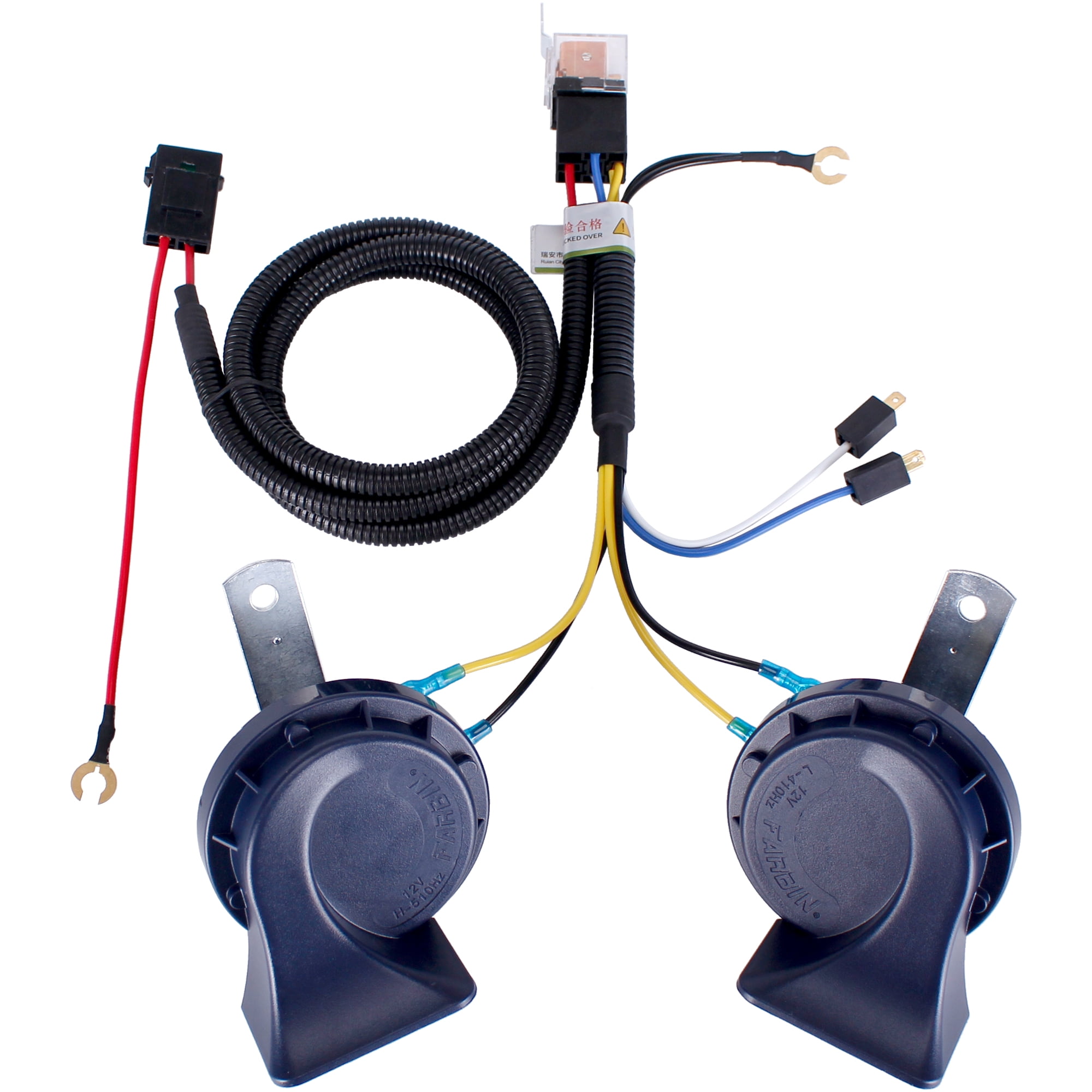 Blue snail horn with harness