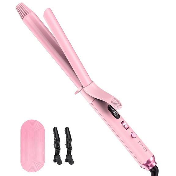 FARERY Extra Long Curling Iron, Long Barrel Ceramic Hair Curler 1 inch, Pink