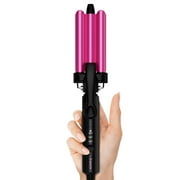FARERY Mini Hair Crimper 3 Temperature Adjustable, 3 Barrel Curling Iron for Short Hair, Hot Pink