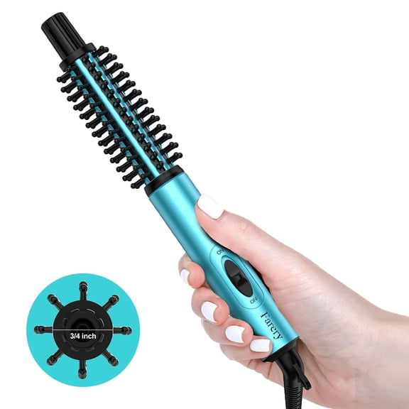 FARERY Mini Thermal Brush, 3/4 Travel Size Curling Brush for Volumizing and Small Curls, Blue