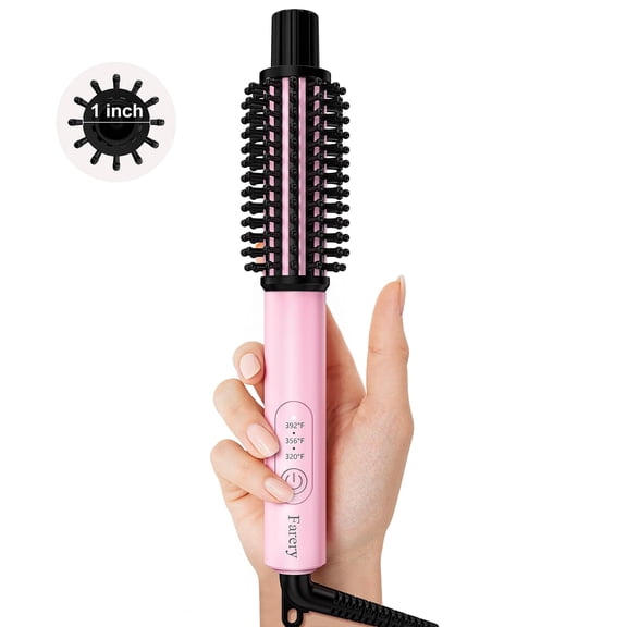 FARERY Mini Thermal Brush with Temperature Adjustable, 1" Heated Round Brush, Light Pink