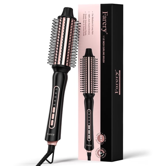 FARERY 1.5" Hot Curling Brush for Big Bouncy Curls, Non-Blowing Heated Round Brush, Black