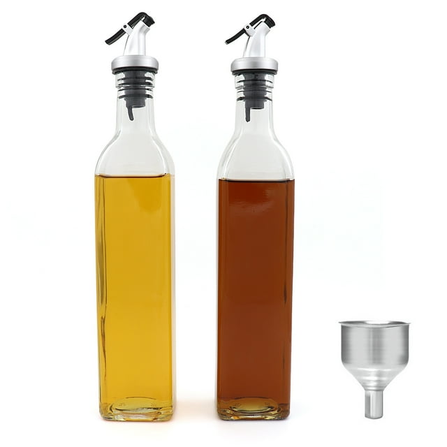 FARI 17 Oz Glass Olive Oil & Vinegar Dispenser Set, No Drip Spouts
