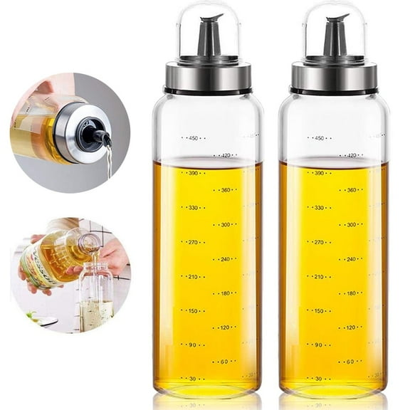 FARI Olive Oil and Vinegar Dispenser Bottles – 2 Pack of 17oz Glass Measuring Cruet