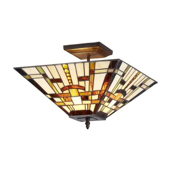 FARLEY Tiffany-style Mission 2 Light Semi-flush Ceiling Fixture 14" Shade