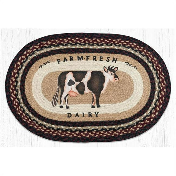 FARM FRESH DAIRY Cow 100% Natural Braided Jute Rug, 20" x 30" Oval, Earth Rugs