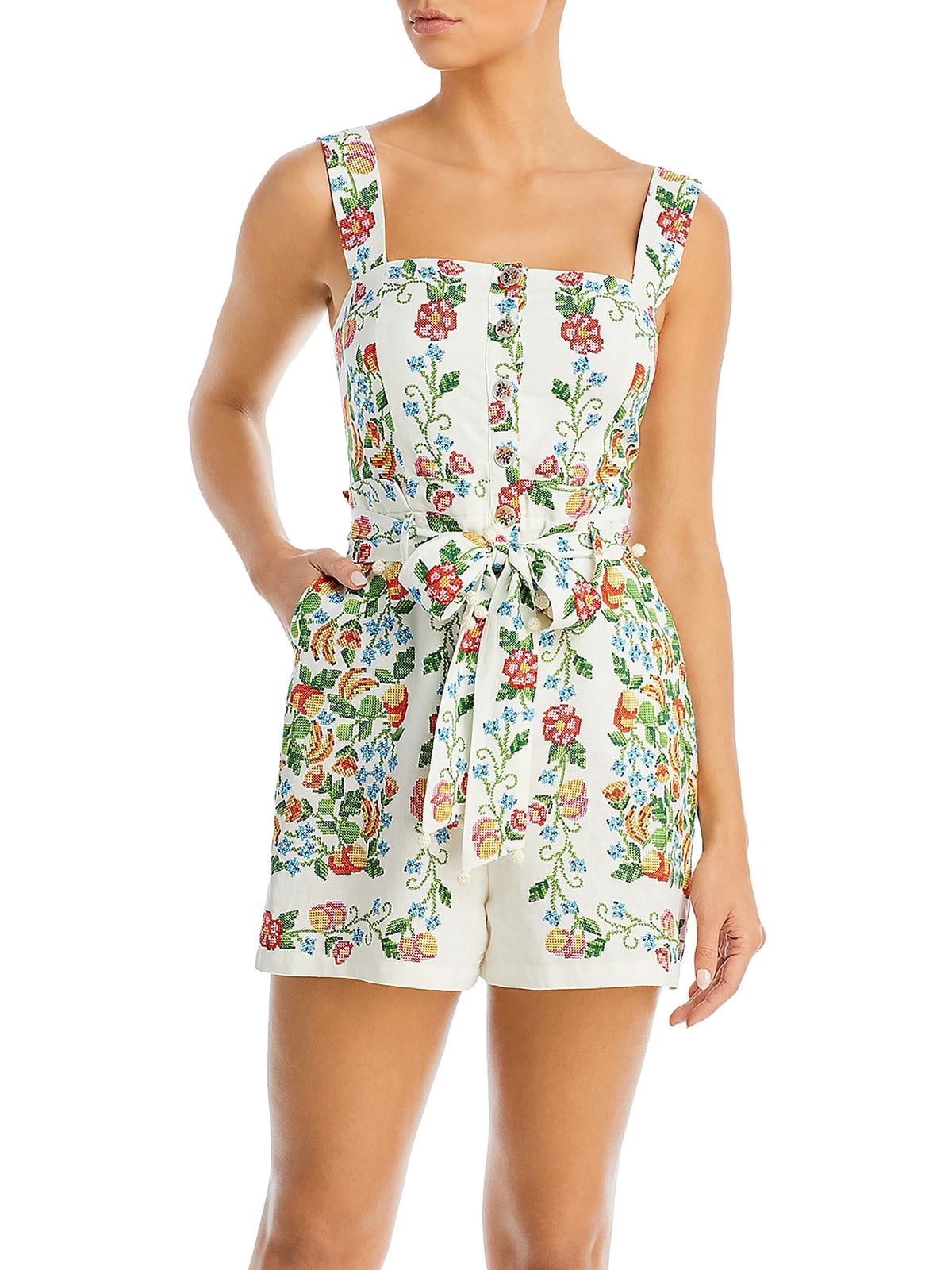 FARM Rio Womens Tropical Romance Linen Blend Floral Print Romper ...