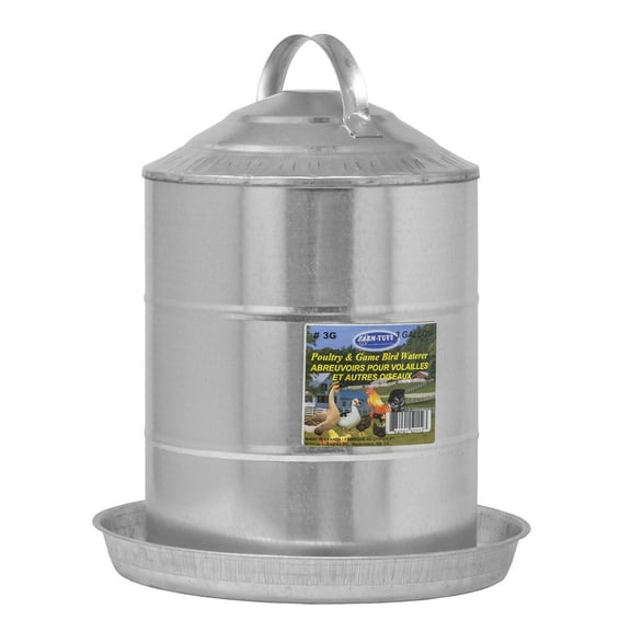 FARM-TUFF Double Wall Cone Top Galvanized Metal Automatic Poultry Fountain Waterer for Chickens, 3 Gallon Capacity