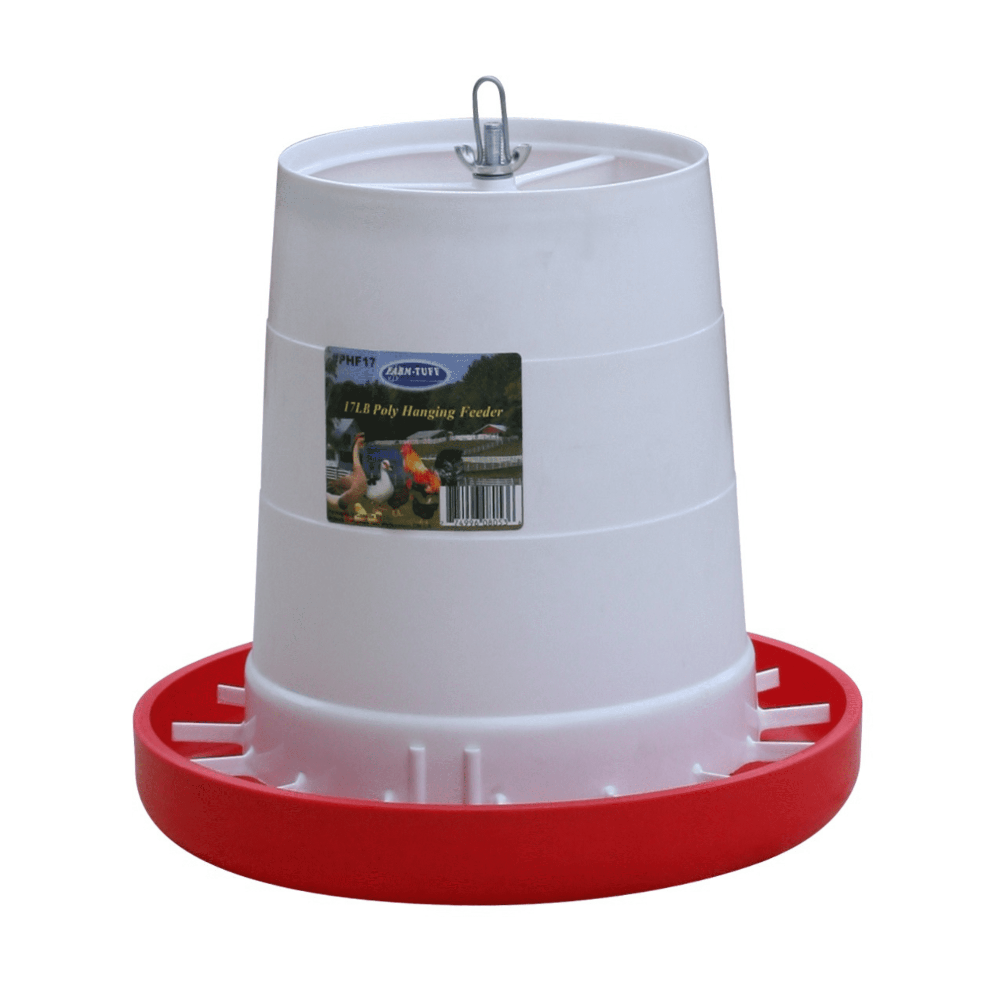 Durable White and Red Plastic Automatic Poultry Feeder, 17lb Capacity
