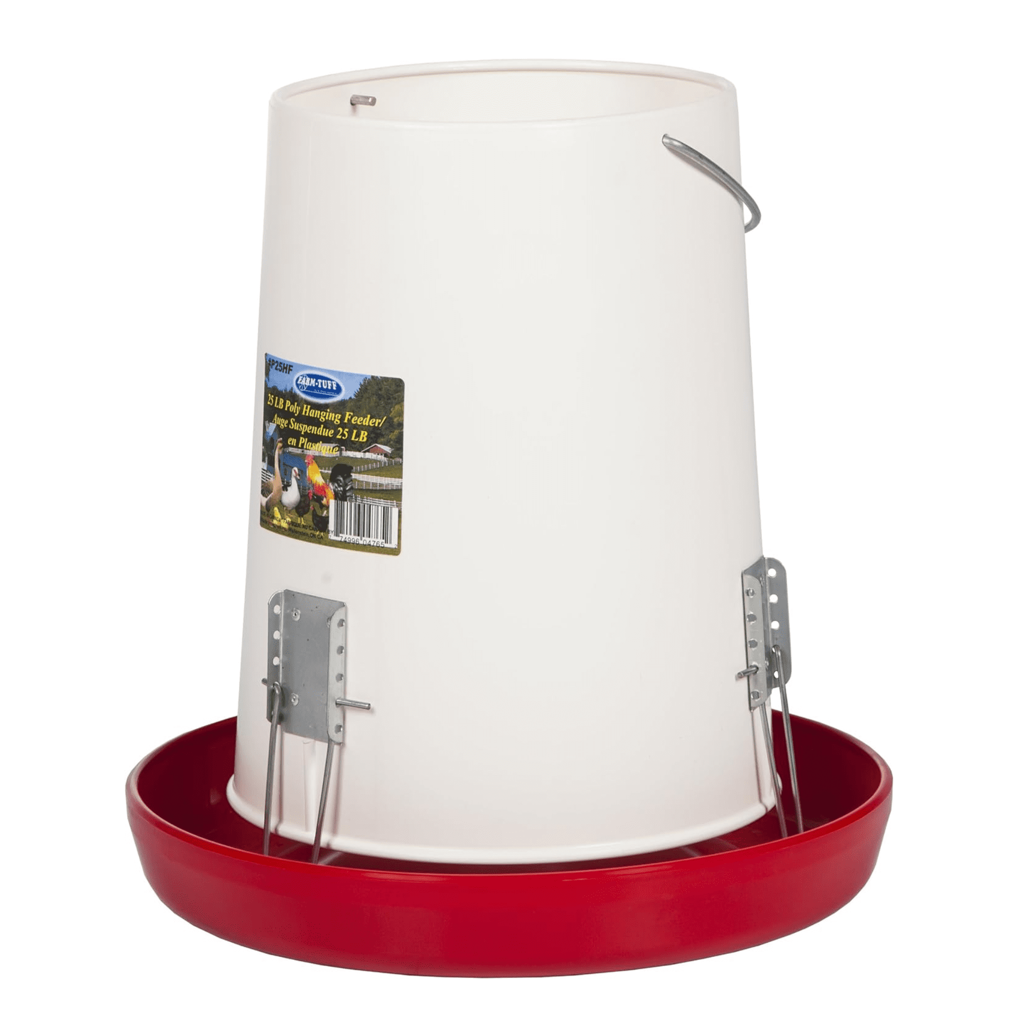 Durable White and Red Plastic Automatic Poultry Feeder, 25lb Capacity