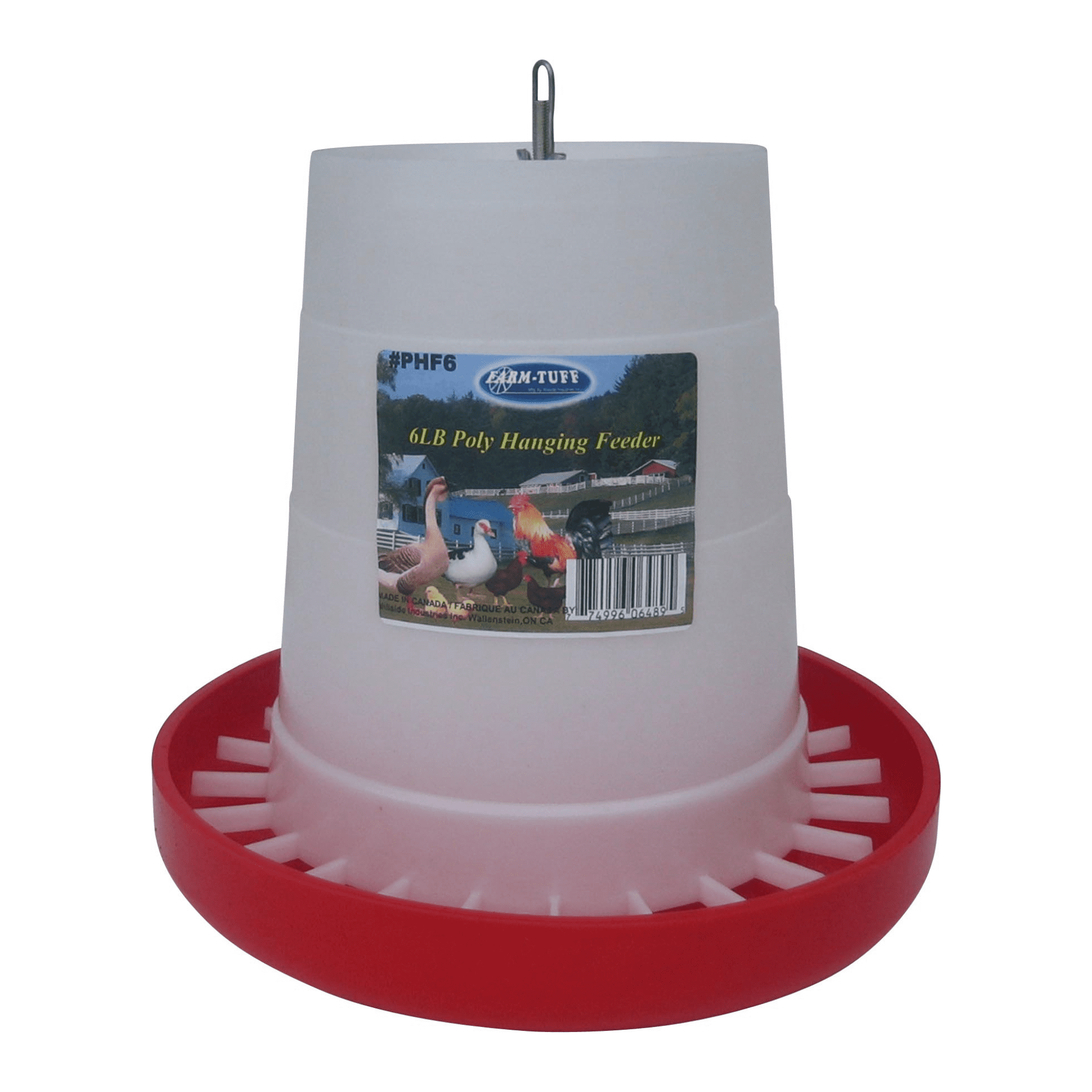 Durable Red and White Plastic Automatic Poultry Feeder, 6lb Capacity