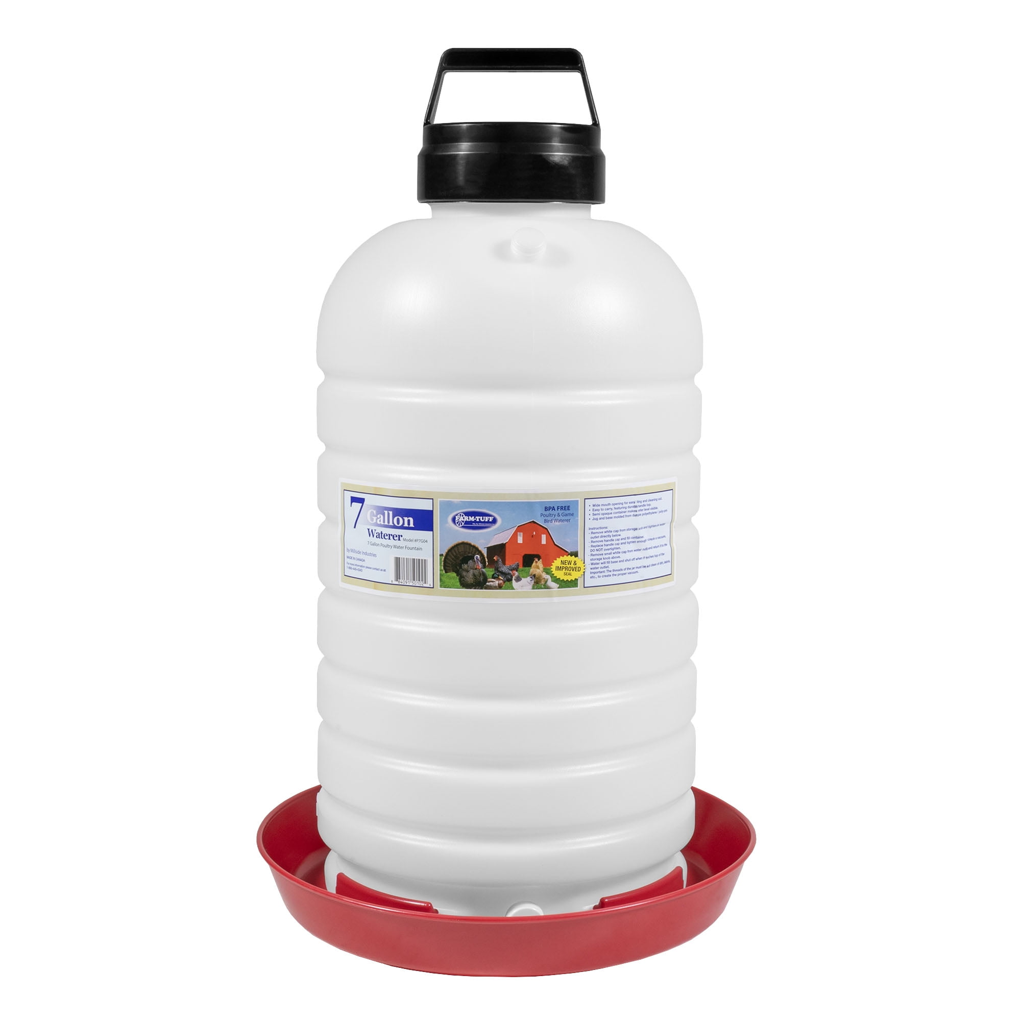 FARM-TUFF Durable Top Fill Hanging Plastic Automatic Poultry and Game Bird Fountain Waterer for Chickens, 7 Gallon Capacity