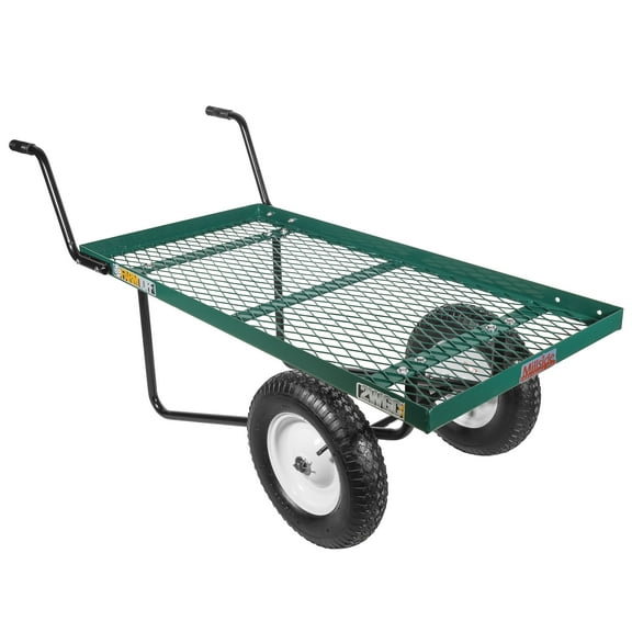 FARM-TUFF Durable Two Wheel Metal Utility Push Cart with Pneumatic Tires for Outdoor Hauling, Green, 24" x 48"