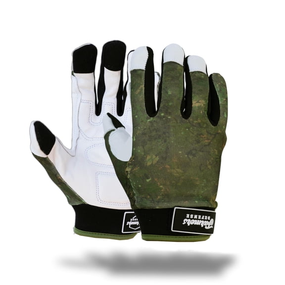 FARMER'S DEFENSE Leather Gloves | Thorn Proof & Puncture Resistant | Durable Grip, Breathable | Gardening, Landscaping, DIY (Green Brush Camo, Small)