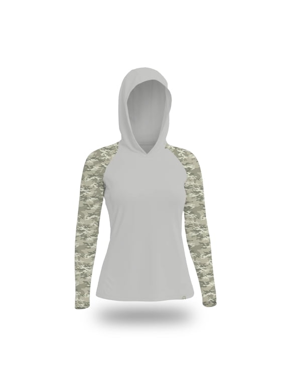FARMER´S DEFENSE UPF 50+ Sun Protection Hoodie Long Sleeve Shirt for Men Hiking, Gardening, Farming & Outdoor - Light Green Camo, L