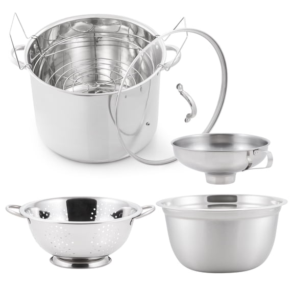FARMHOUSE CANNING KIT - 6 PIECE SET, INCLUDES CLASSIC WATER BATH CANNER, 5 QT BOWL & COLANDER & WIDE MOUTH CANNING FUNNEL