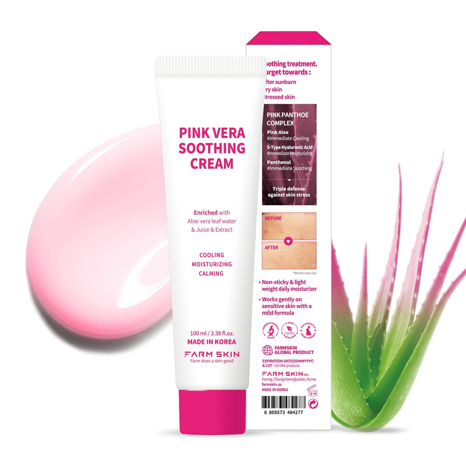 FARMSKIN Pink Vera Soothing Cream (100ml, 3.38oz) Korean Skincare
