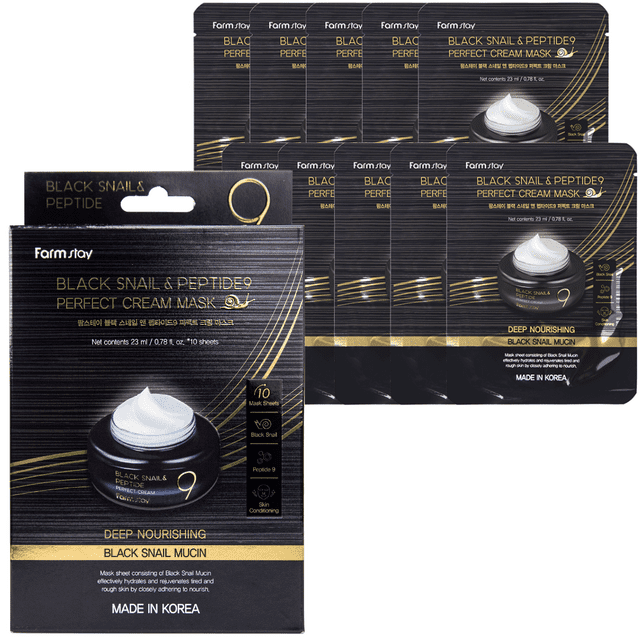 FARMSTAY BLACK SNAIL & PEPTIDE9 PERFECT CREAM MASK 23ml*10pcs - Walmart.com