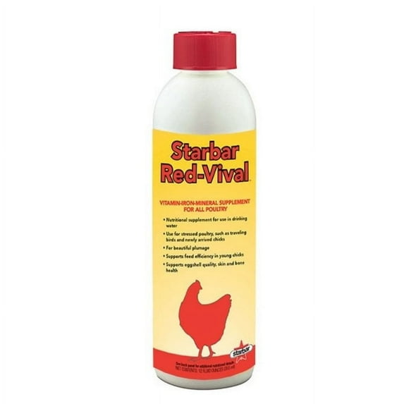 Farnam Starbar Red-Vival Poultry Supplement, 12 fl oz / 355 mL – Vitamins, Iron & Minerals for Chickens
