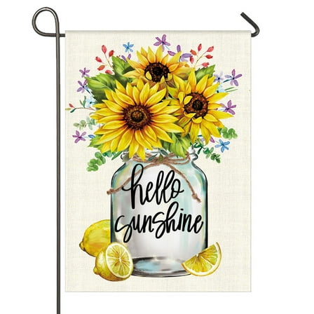 FARONZE 12.5" x 18" Polyester Sunflowers Garden Flags, Hello Sunshine Decor Double Sided