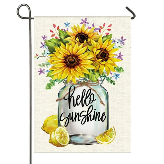 FARONZE 12.5" x 18" Polyester Sunflowers Garden Flags, Hello Sunshine Decor Double Sided
