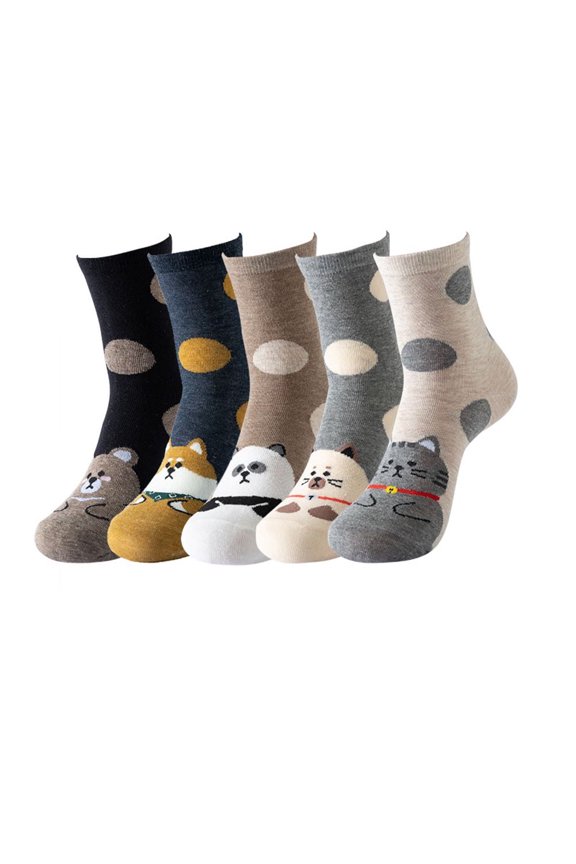 Chubby Animal Pattern Socks for Women, Cute Animal Funny,One Size for All, 5 Pairs