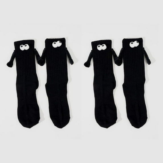 FARONZE Cute Hand in Hand Socks, Magnetic Handle, Black, 2 Pairs