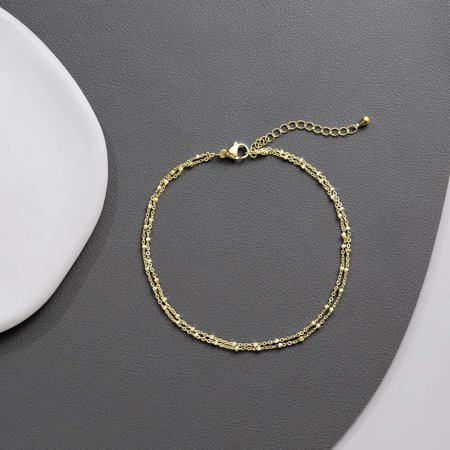 FARONZE Double Chain Gold Anklets for Woman, Stainless Steel, 7.9 inches