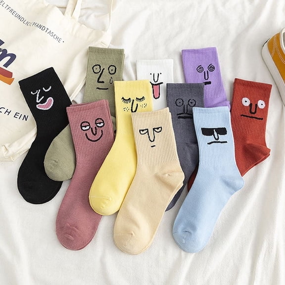 FARONZE Mid-Length Multicolor Emoji Quirky Socks, Suitble for Women, 10 Pairs
