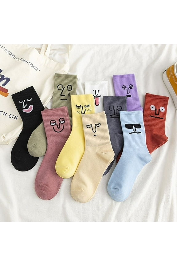 Mid-Length Multicolor Emoji Quirky Socks, Suitble for Women, 10 Pairs
