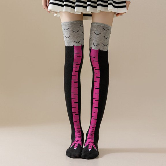 FARONZE Over-the-Knee Black Pink Chicken Legs Socks, Funny, 17 inch