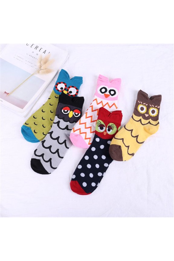 Owl Pattern Socks for Women, Cute Animal Funny,One Size for All, 5 Pairs