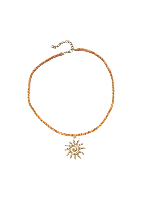 Sun Pendant Necklace, Gold, Marine Elements, Stainless steel, Twisted Cord, 17 inchs