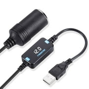 FARSENSE USB A to 12V Cigarette Lighter Socket Female with Voltage Display,3FT Cable for Dash Cams, GPS & Car Devices