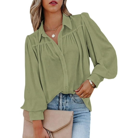 FARYSAYS Button Down T-Shirt Blouse Tops For Women Ladies Vintage Winter Thin V-Neck Tunic Tops Basic Office Work T-Shirt Fashion Tops
