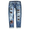 thumbnail image 1 of FARYSAYS Jeans for Women High Waist Mom Jeans Stretch Ripped Jeans Star Striped Patchwork Casual Destroyed Stretch Distressed Denim Pants with American Flag and Sunflower Printed, 1 of 6